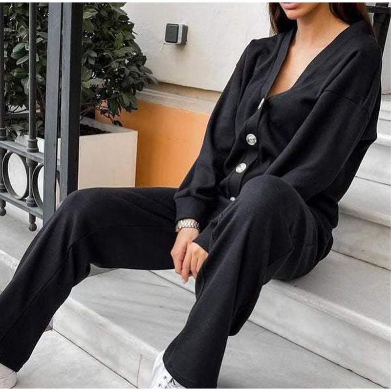 Fall and Winter New Fashion Single-breasted Casual Sports Suit Cardigan Top Lace-up Pants Two-piece Women's Clothing