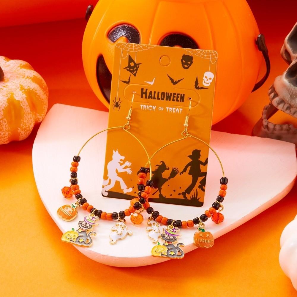 Beads Halloween Earrings Circle Ghost Dangle Earrings Creative Pumpkin Hoop Earrings Hipster