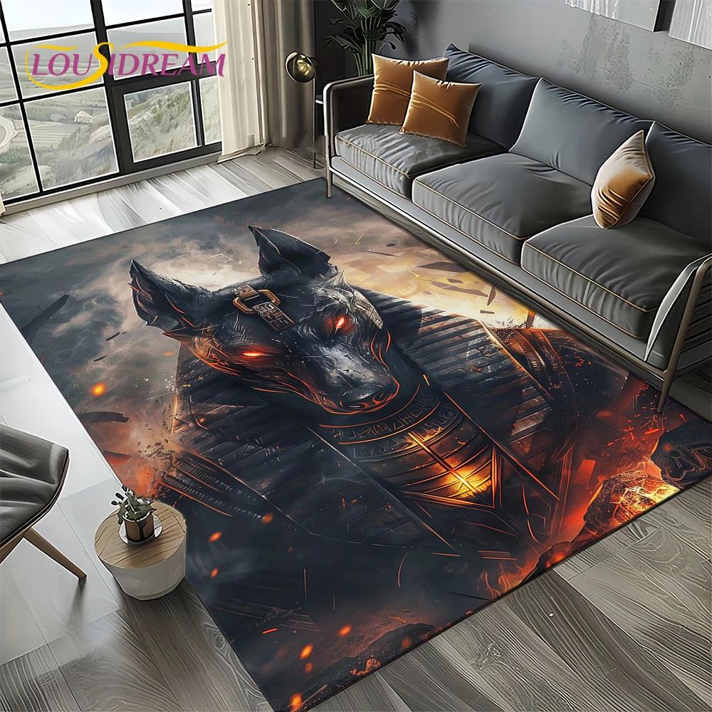 3D Retro Ancient Egypt Death Anubis Pharaoh Horus Mythology Carpet Rug for Living Room Bedroom Home Sofa,Kids Non-slip Floor Mat