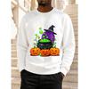 Men's Crewneck Pullover,  Funny Witch Cauldron And Pumpkin Graphic Print, Festival Party Costume, Daily Casual Wear, Holiday Gift Idea