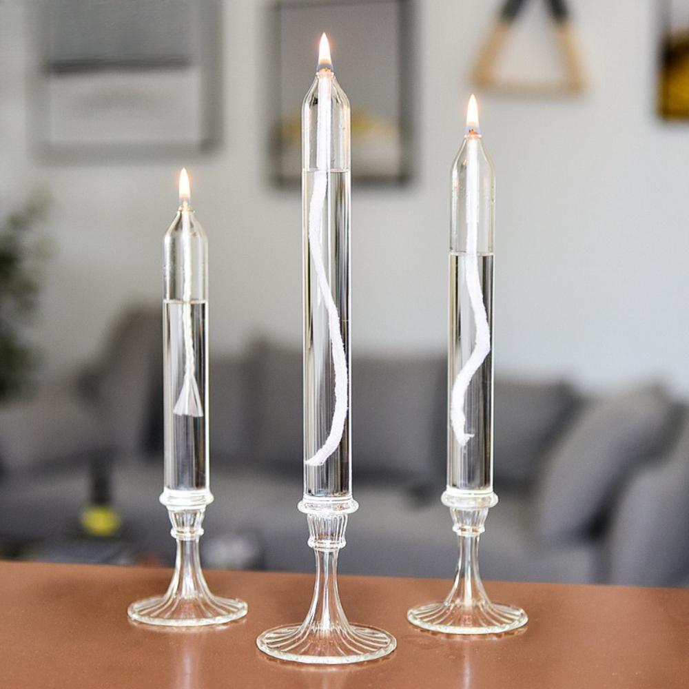 3pcs Transparent Glass Candlestick Lamp Refillable Pillar Candle Oil Lamp Smokeless Creative Romantic Wedding Decoration