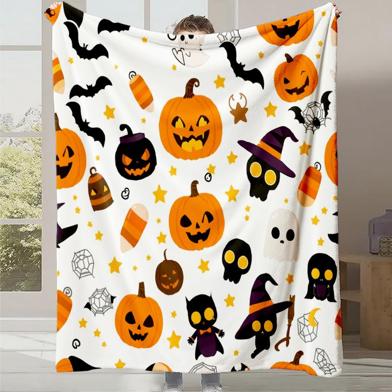 2025 New Cartoon Cute Pumpkin Little Ghost Printed Blanket Autumn and Winter Comfortable Warm Blanket Holiday Gift