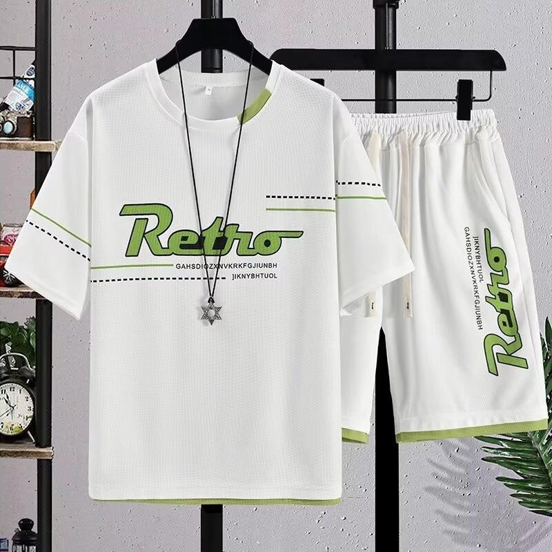 

Мужской летний повседневный спортивный костюм 2024 - Рубашка с коротким рукавом и шорты, подходящий наряд для подростков M белый
