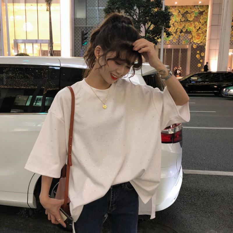 Womens Slim Fit Short Sleeve T-Shirt Casual Round Neck Top In Black White Milk Silk Fabric A-Line Cut