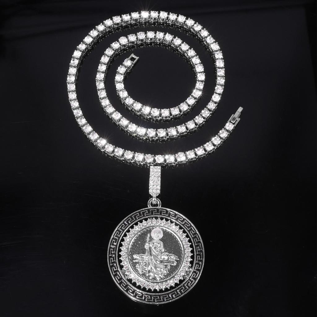 European and American New Rotatable St. Jude Alloy Pendant, Alloy Diamond-encrusted Personalized Hip-hop Style Necklace Jewelry