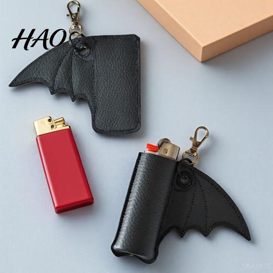 Waterproof Igniter Cover Gothic Bat Case Keychain, Punk Faux Leather Holder, Portable Sleeve Pouch for Backpack Pendant Halloween Keychain