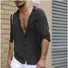 New Popular Men's Lapel Pocket Cotton and Linen Shirt