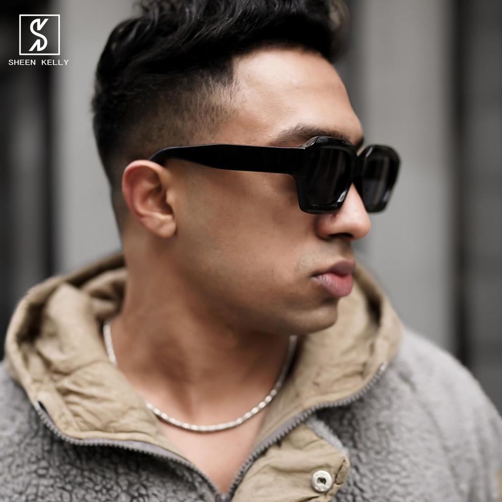 Retro Thick Hexagonal Sunglasses for Men and Extra 90s Dark Color Eyeglasses [SHEEN KELLY] Women, Fashionable, Large, Thick, Black,