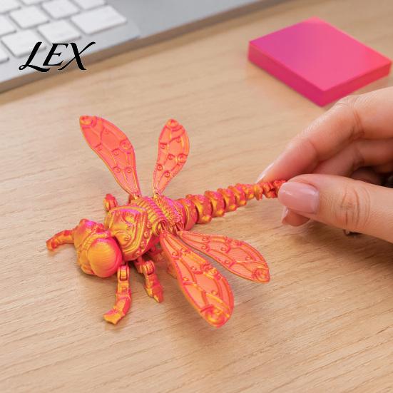 Handheld Fidget Toy 3D Printed Dragonfly Figurine, Articulated Model with Movable Joints, Toys Stress Relief Insect for Desk Decoration PLA Models