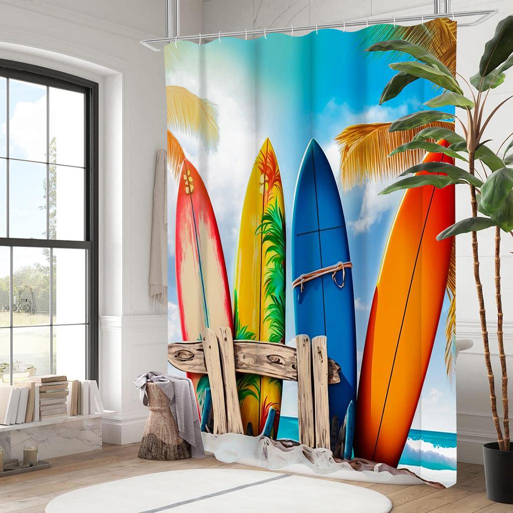 Sea Boat Bathing Curtain Bathroom Shower Curtain Waterproof With 12 Hooks Home Deco Free Ship