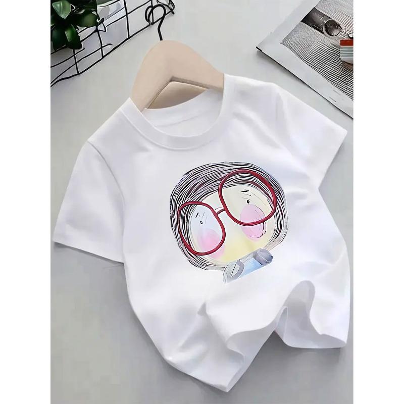 

European sizes New Summer Short-Sleeve T-Shirt for Girls with Cute Cartoon Patterns And Prints - Clothing, Casual Wear, Playful Design, 164cm білий