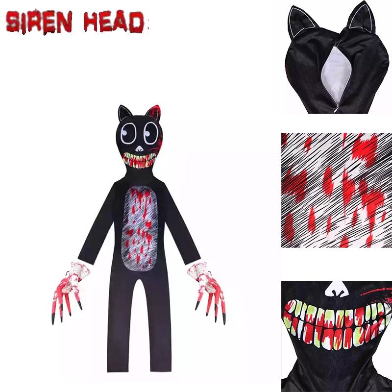Siren Head Kid Black Cat Jumpsuit Cosplay Costume Bodysuit Halloween Party