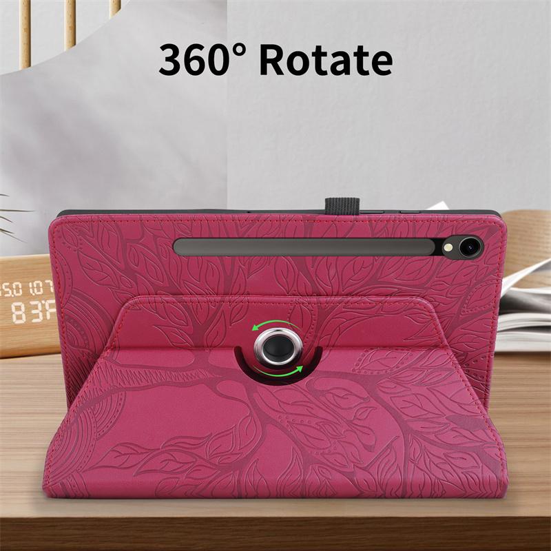 Funda For Samsung Galaxy Tab S10 FE Case 10.9" S9 FE Cover Tablet 360 Rotating Embossed Tree Funda Sm-x520 X526b SM-X510 X516B