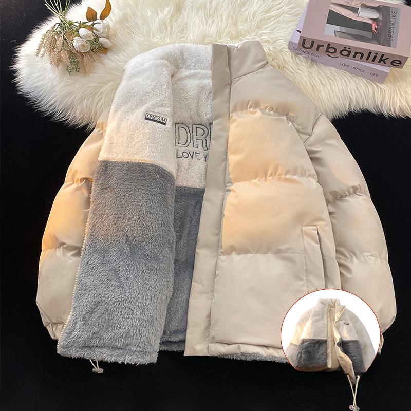 Nuovo cappotto imbottito in cotone spesso e pile double-face, cappotto da uomo e da donna coreano