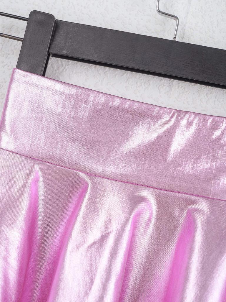 Girls Elastic Waist Ruffle Dance Skirt Bronzing Cloth Irregular Hem Stylish Performance Skirt