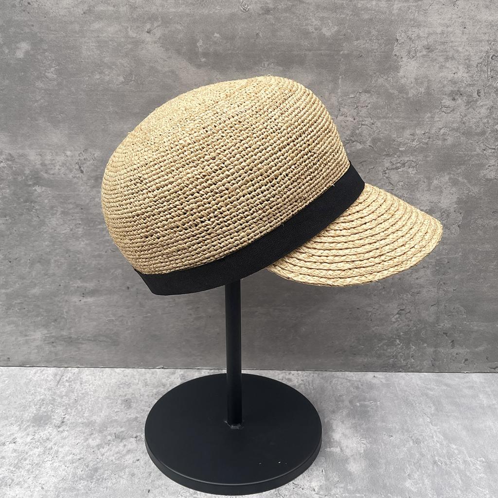 Raffia Stroh Schirmmütze für Damen, Sommer-Sonnenhut Schmalendes Gesicht Design, Handgewebter Reisehut & Reitstil