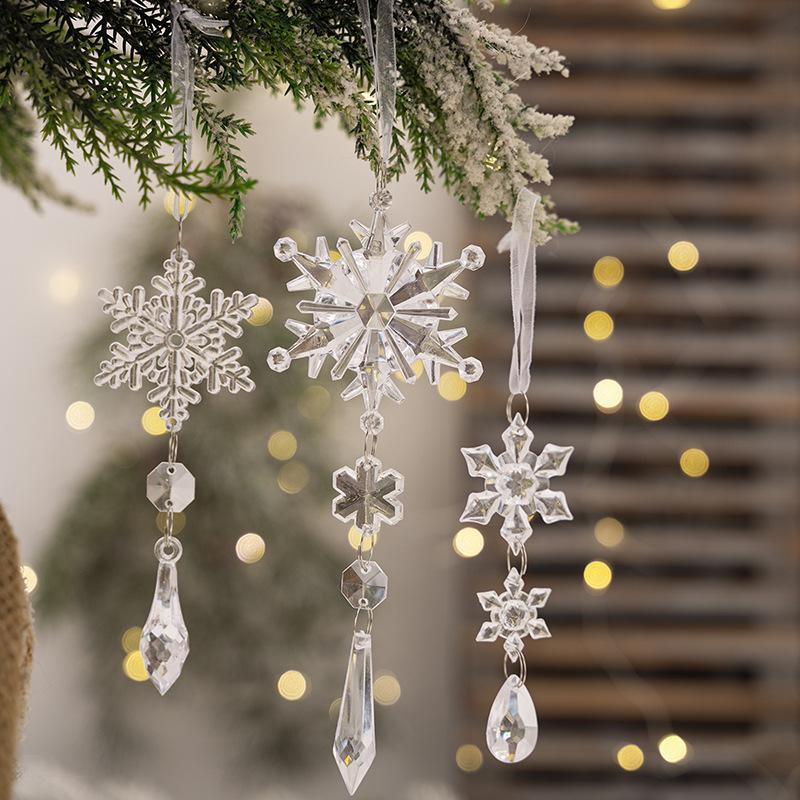 6Pcs Creative Acrylic Christmas Snowflake Pendant Christmas Tree Pendant Ice Bar Simulated Snowflakes Christmas Decorations