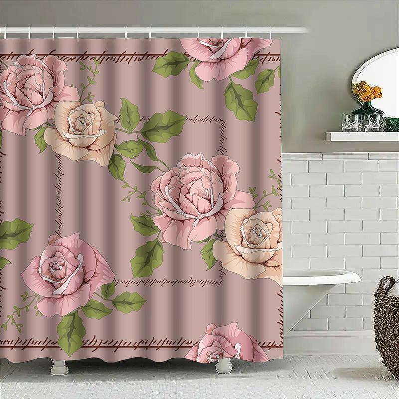 Vintage Pink Floral Shower Curtain Beautiful Bath Decor For Home Decoration Waterproof Fabric Perfect Gift Idea