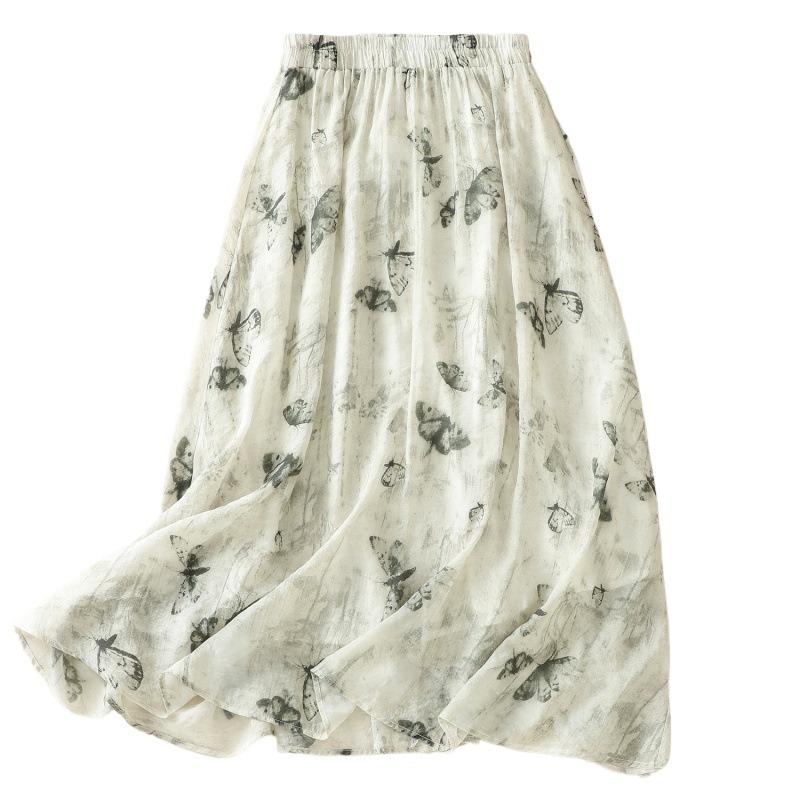 Prise de vue réelle été nouveau nouveau jupe chinoise pour femmes impression à l'encre doublée jupe trapèze vêtements pour femmes