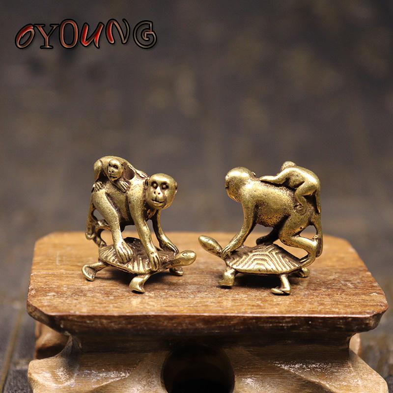 Starožitná bronzová želva nosící opice Miniatury Figurky Stolní ozdoby Dekorace Doplňky Měď Vtipné děti Dárky