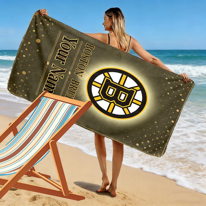 Name Custom Boston Bruins Logo Print Beach Towel, Large Soft Quick Dry Towel for Beach Camping Swimming