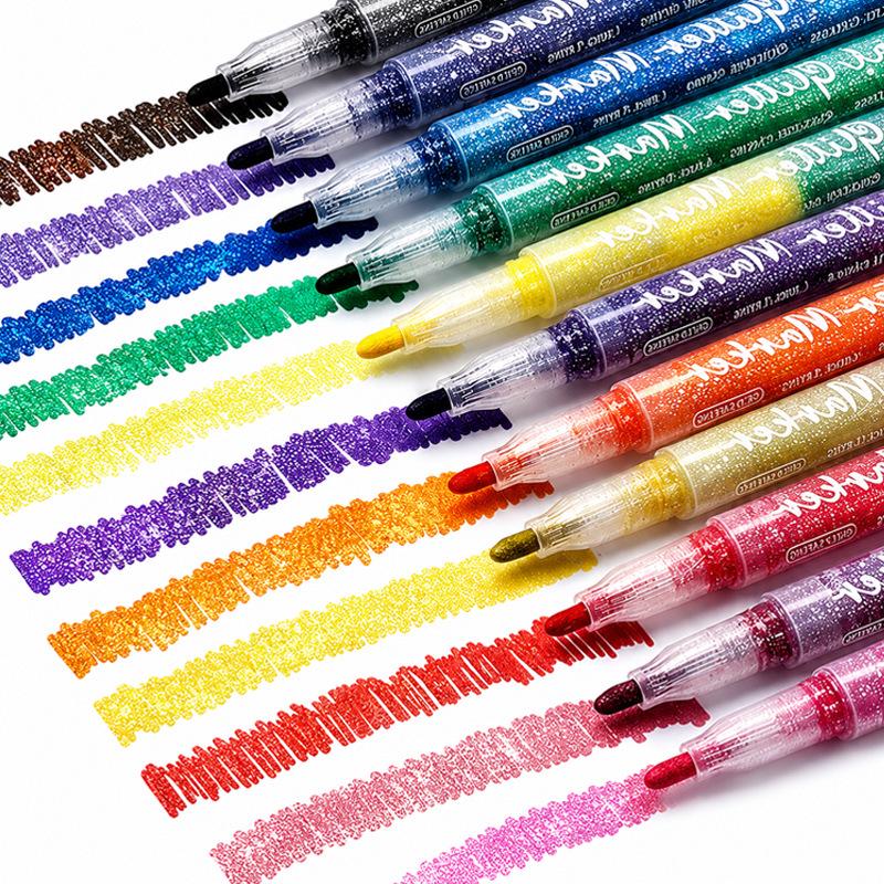 24-Color Dual-Tip Glitter Marker Set for Journaling, Painting & Graffiti