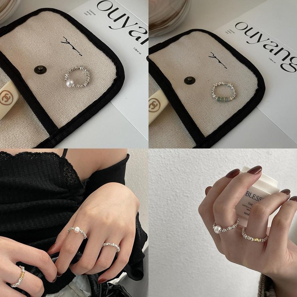 Elegant Korean Style Adjustable Pearl Ring For Women Fashionable Geometric Design