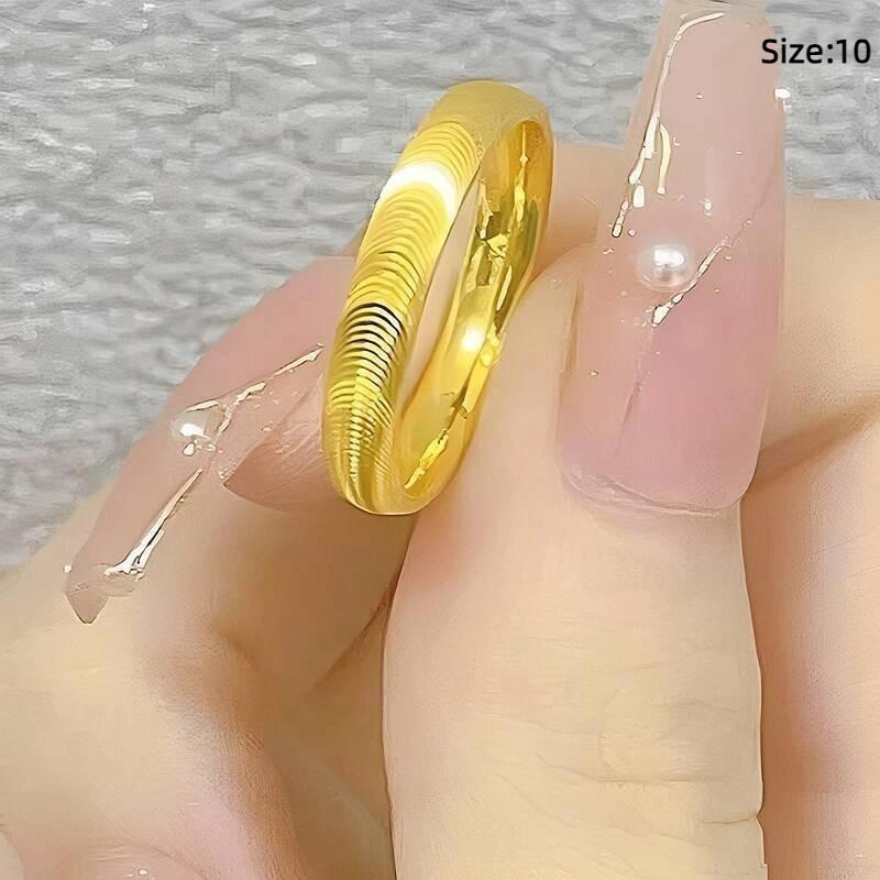 Shiny Copper Rings Non Fading Cat'S Eye Ring Plain Ring With Wavy Pattern Solid Couple'S Ring