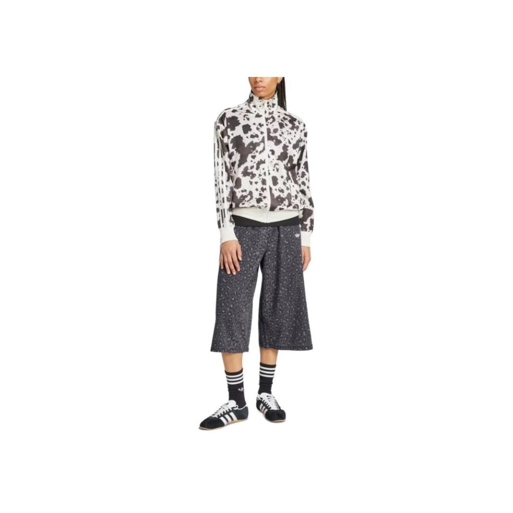 adidas Originals Satin Track Top Striped Loose Fit Zip-Up Stand Collar Long Sleeve Jacket Women Jacket Gray White KA2683