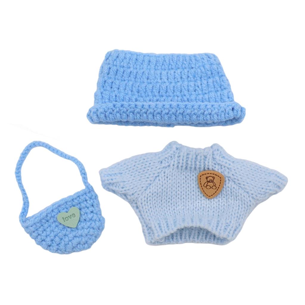 Doll Clothes Set with Knitted Sweater/Hat/Bag for 17cm Vinyl Figures Outfit Doll Accessories (No Doll)