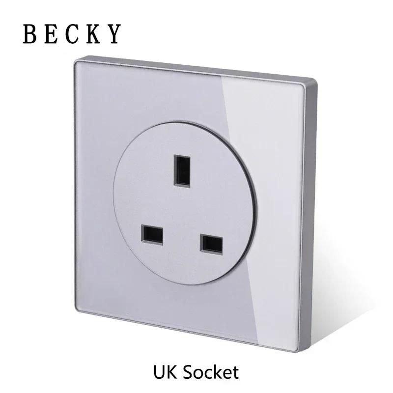 Graues gehärtetes Glas Wandschalterpanel LED Europäische 16A Steckdose Retro Kipplichtschalter EU UK Standard 2USB Steckdose 1-fach bis 4-fach