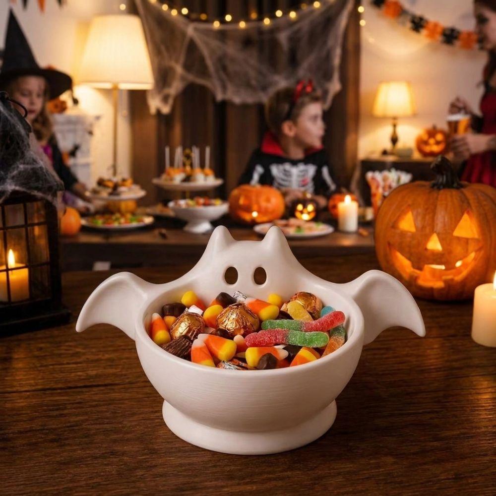 Luminous Ghost Bat Desktop Decor Tray Cute Halloween Snack Bowl  Desk Organizer