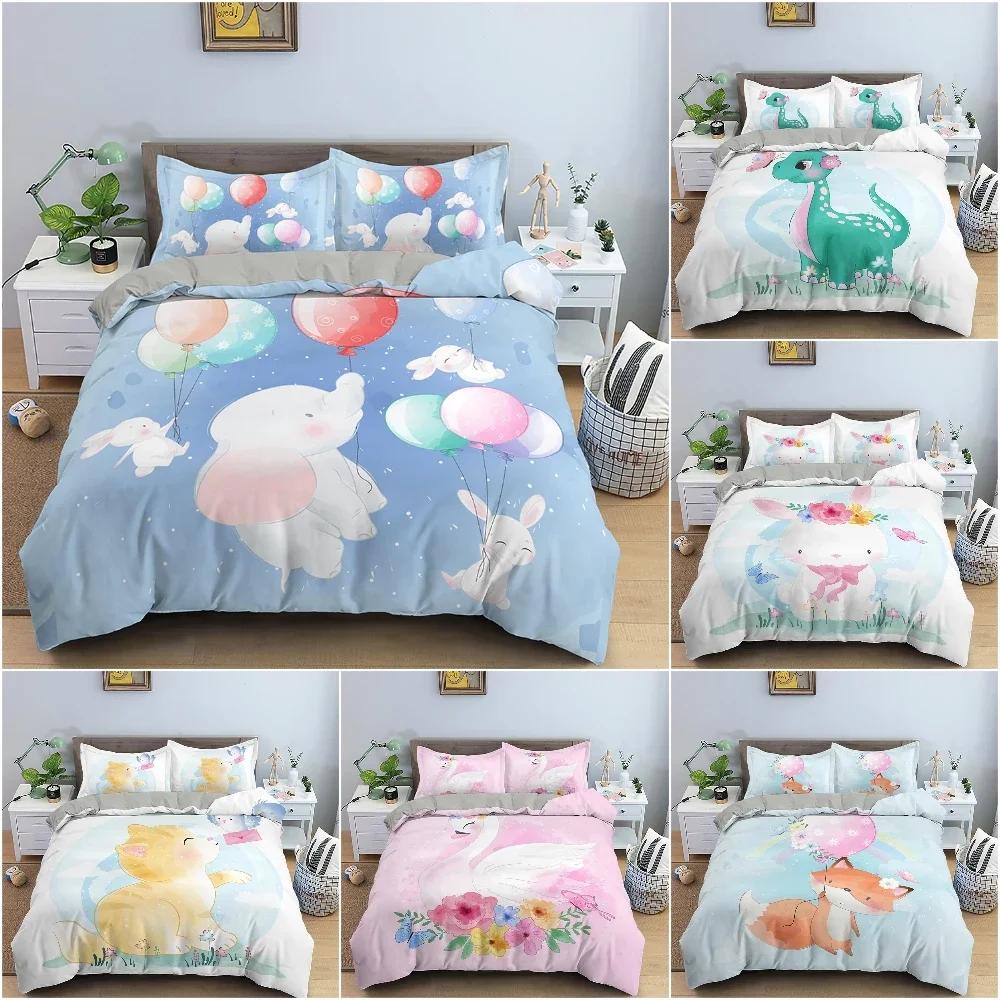 Cartoon Animal Comfortable Duvet Quilt Cover Pillowcase Bedding Set Children Bedroom Decoration Home Textile
