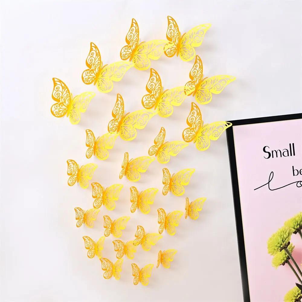 12PCS/Pack Beautiful Wedding Hollow-Carved Wall Decals Hollow Butterflies Decals Wall Art Decor 3D  Stickers