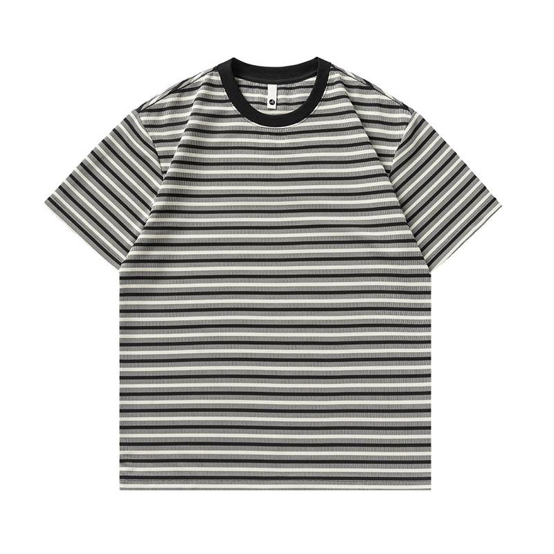 Mu Qiu Menswear | 3D Stripe Texture Loose Heavyweight Men s T-Shirt, Short-Sleeve, 260G, American Style 2XL (80-90 kg) абрикосовый/чёрный