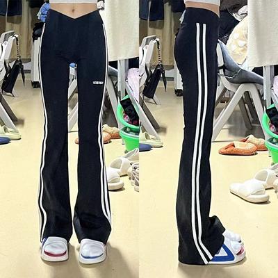 Strip Sports Bell-bottom Pants for Women In Spring and Autumn, High Waist Slim Drooping Floor Casual Slim Yoga Pants