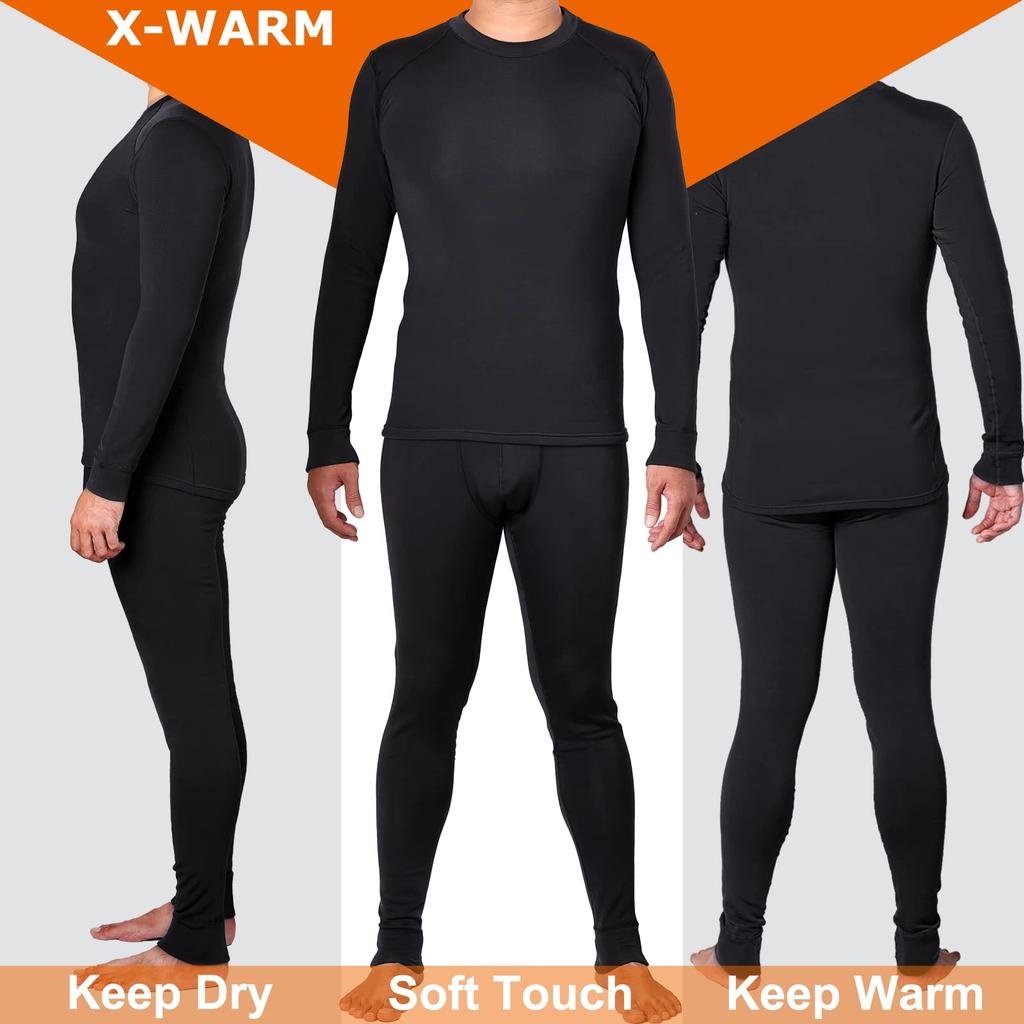 Chern Yueh Warm Underwear Warm Long Sleeve and Stretch Men's Set, Pants, Fleece-Lined, Shirt, Moisture-Wicking, Odor-Resistant, Breathable, (Black,