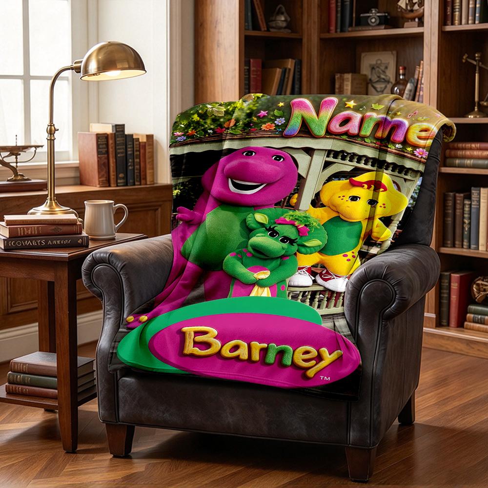 Custom Name Barney Flannel Blanket Throw Blanket Soft Warm Sofa Bed Camping Home Decor Unique Christmas Gift