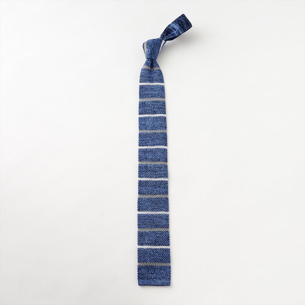 Silk Knit Striped Narrow Slim Blue [Ojie] 100% Tie, Pattern, Tie, Tie, NK-031