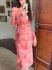 Elegant Mesh Print Slimming Dress