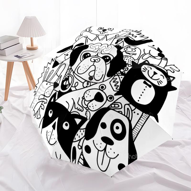 1pc Doodle Animals Automatic Open/close Umbrella, 8-Rib sturdy structure, Auto Folding/Opening, Portable Travel Umbrella for Women,232