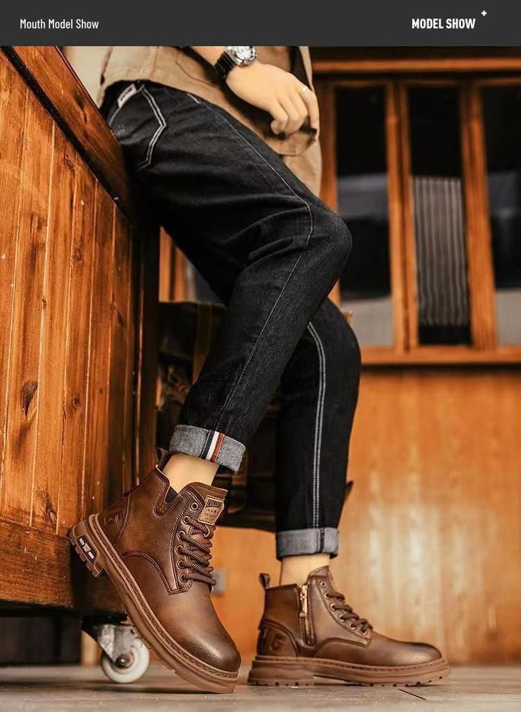 Herren Retro Britischer Stil Martin Stiefel – Herbst Winter 2024 High-Top Mit Samt Gefüttert Mode Freizeit Schuhe