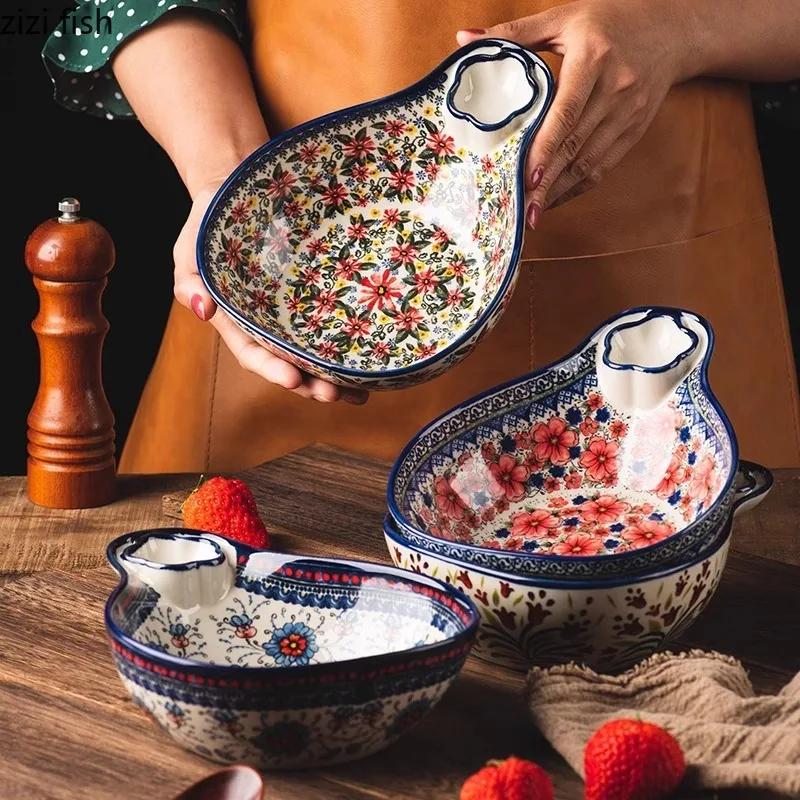 Vintage Floraler Keramikteller Knödelteller mit Essigschälchen Gemüsesalatschüssel Obstschale Snackteller Keramikgeschirr