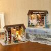 CUTEROOM Wooden Miniature Dollhouse DIY Kit for Beginners: Includes Music Box, LED Lights, and Dustproof Cover - Angelic Music and Snowy Miniature Hou