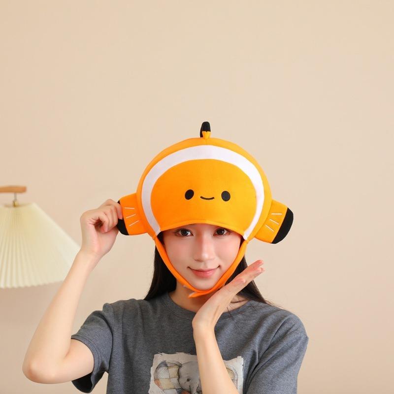 Animali marini di Halloween, pesci pagliaccio, cappelli copricapo a forma di testa di pesce tropicale corto, oggetti di scena per foto, copricapo cartoon