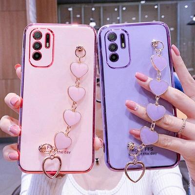 Чохол для телефону Luxury Love Heart Wrist Chain Phone Case для Xiaomi Redmi Note 10 10S 5G 10T 9 9S 9T 8 8T 7 Pro 9A 9C 8A 7A Покриття бампера