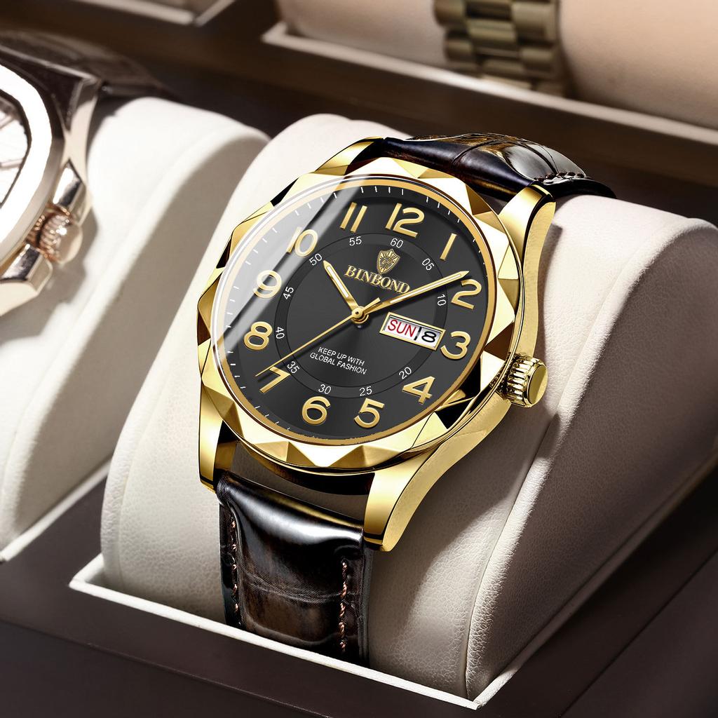 Fashion Ultra-thin Luminous Automatic Movement Waterproof Calendar Belt Men's Watch Business Fashion Student Quartz Watch