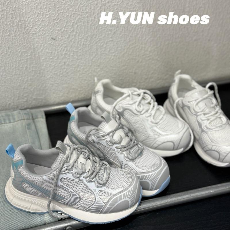 Leather mesh dad shoes women's spring and summer new lightweight single mesh round head versatile casual sports running shoes tide
