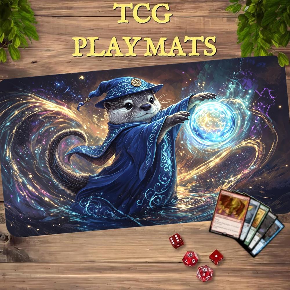 Magic Card Playmat Cute Otter Magician Anime TCG Play Mat Gathering Gaming Desk Mat MTG Non-Slip Durable Stitched Edge Mousepad