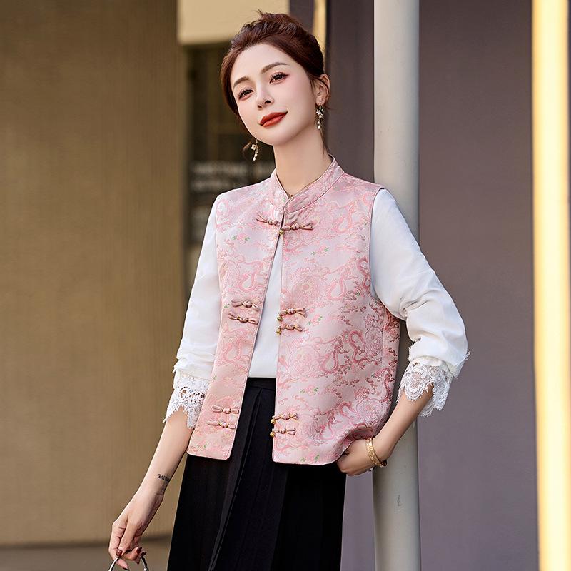 2025 Spring/Fall Women's Lace Shirt & Printed Vest Two-Piece Set